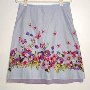 Tailored Floral Embellished 100% Cotton Knee Length Skirt Size 8 Cottagecore